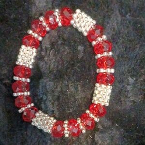 Elegant Red and Silver Beaded Bracelet